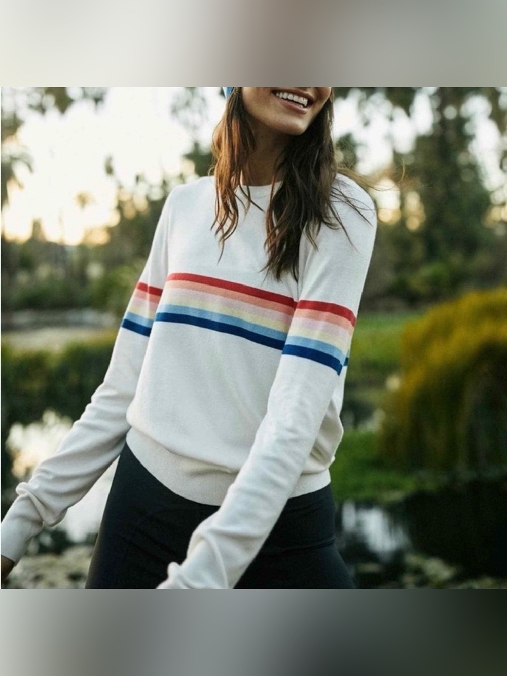 NWOT Spiritual Gangster x Madeleine Thompson Rainbow Stripe Knit Sweater - Picture 16 of 16
